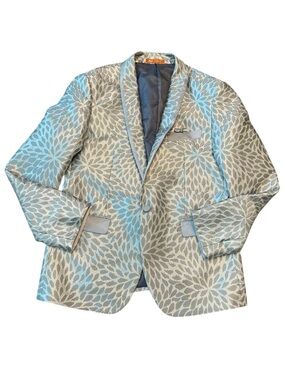 Light Blue & Gray Floral-Pattern Men's Blazer - Designer Style